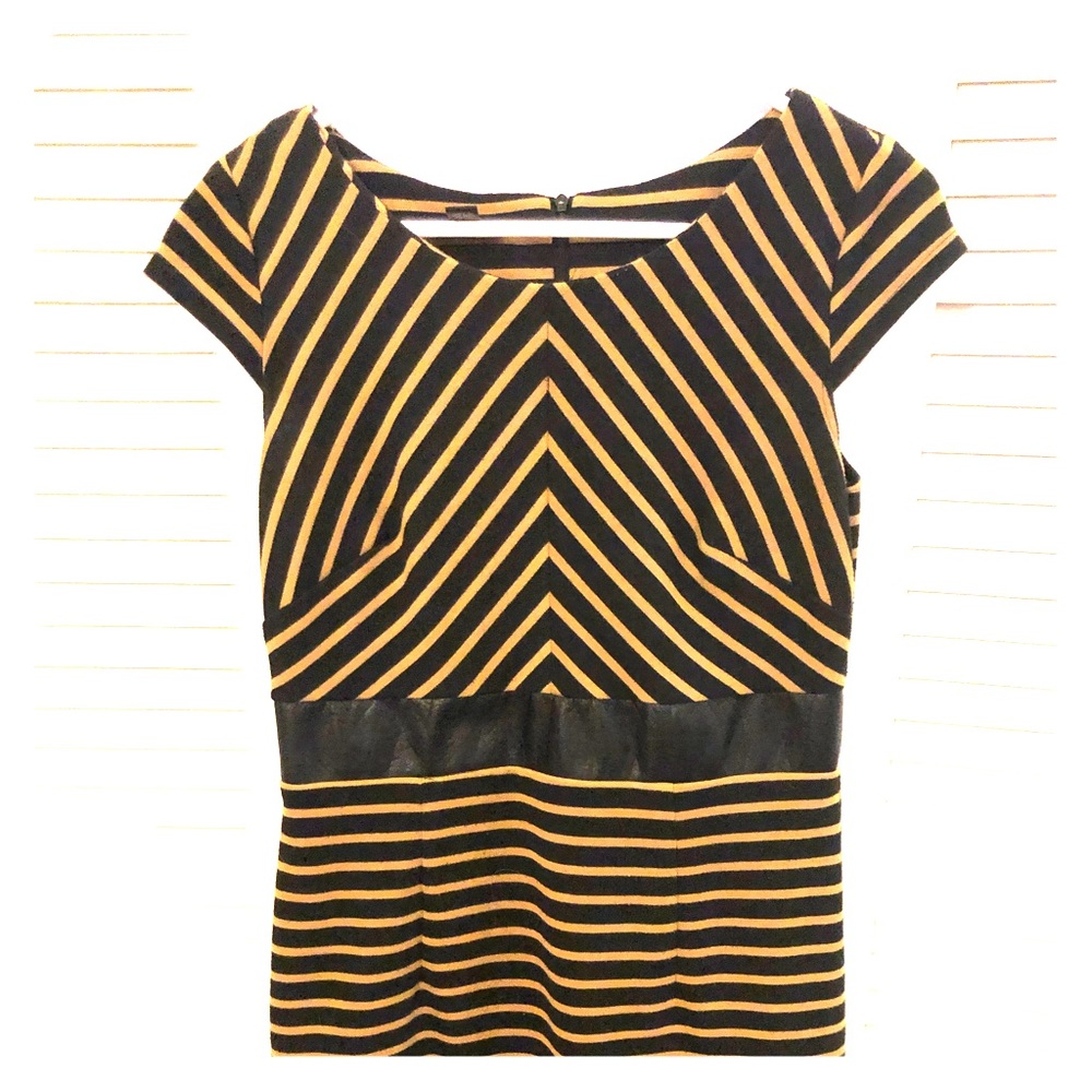 Brown/blk striped dress with short capped sleeves